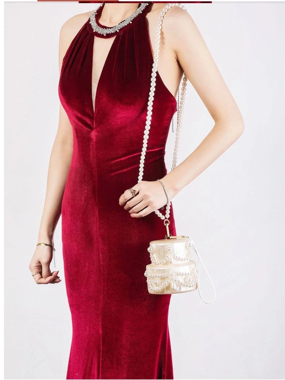 Pearl-Embellished Pink Mini Crossbody Bag